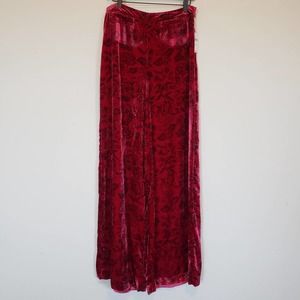 Anthropologie Red Velvet Floral Wide Leg Pant Womens 4 Tall